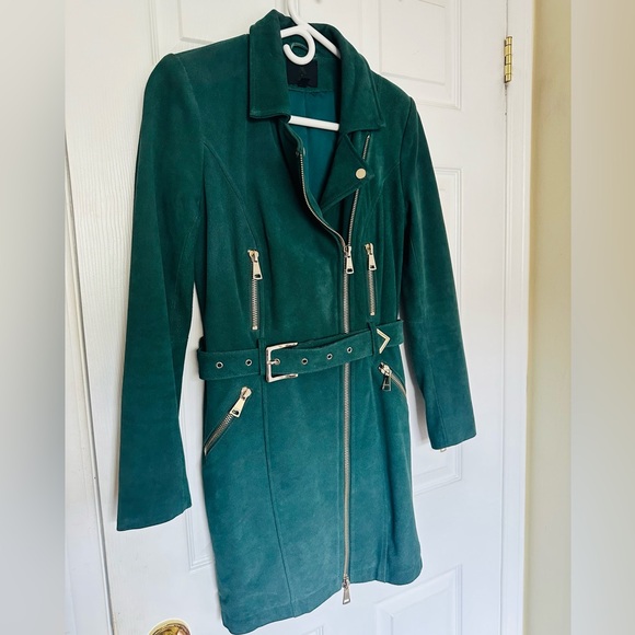 Revolve X NBD Green Leather Belted Dress Jacket Pockets Size 2 - Picture 4 of 14